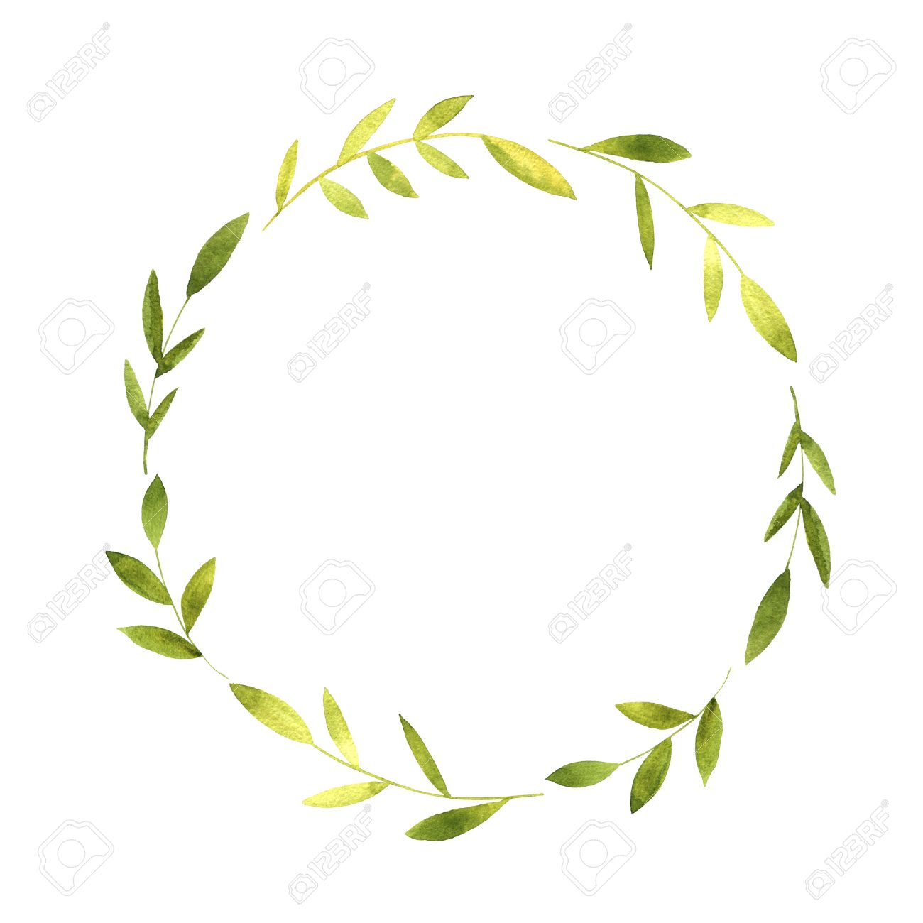 round wreath with watercolor green branches and leaves floral