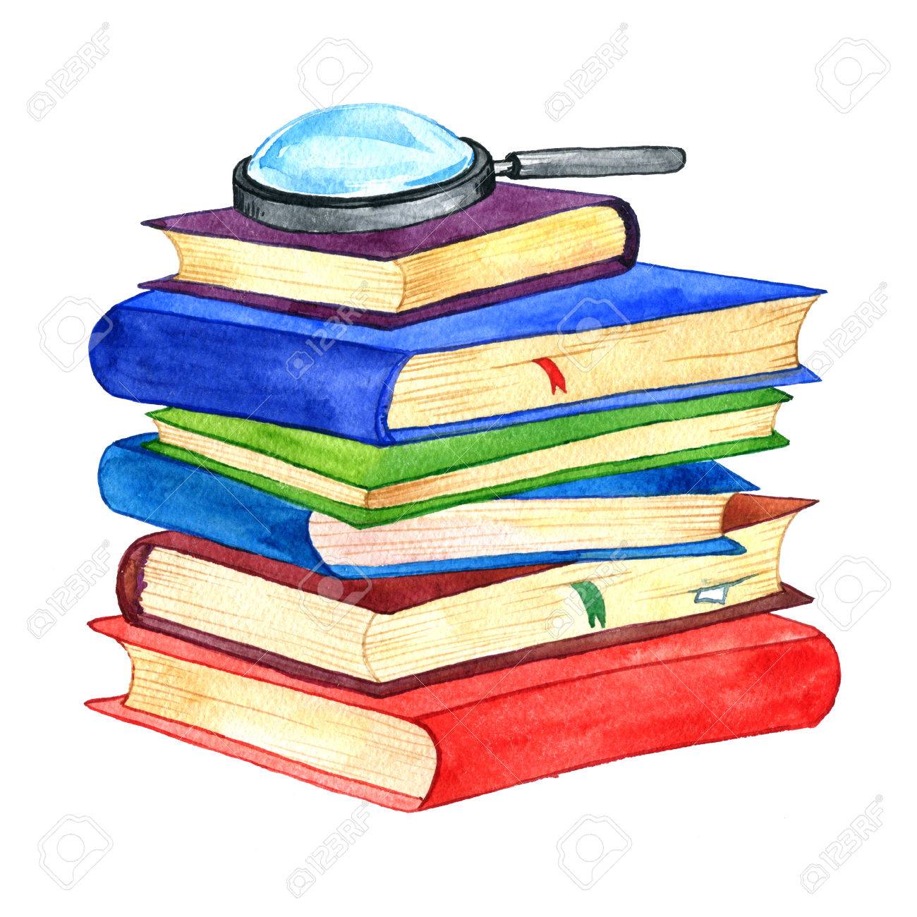 本の白い背景 手描きイラスト 文房具で分離された虫眼鏡水彩スタック の写真素材 画像素材 Image