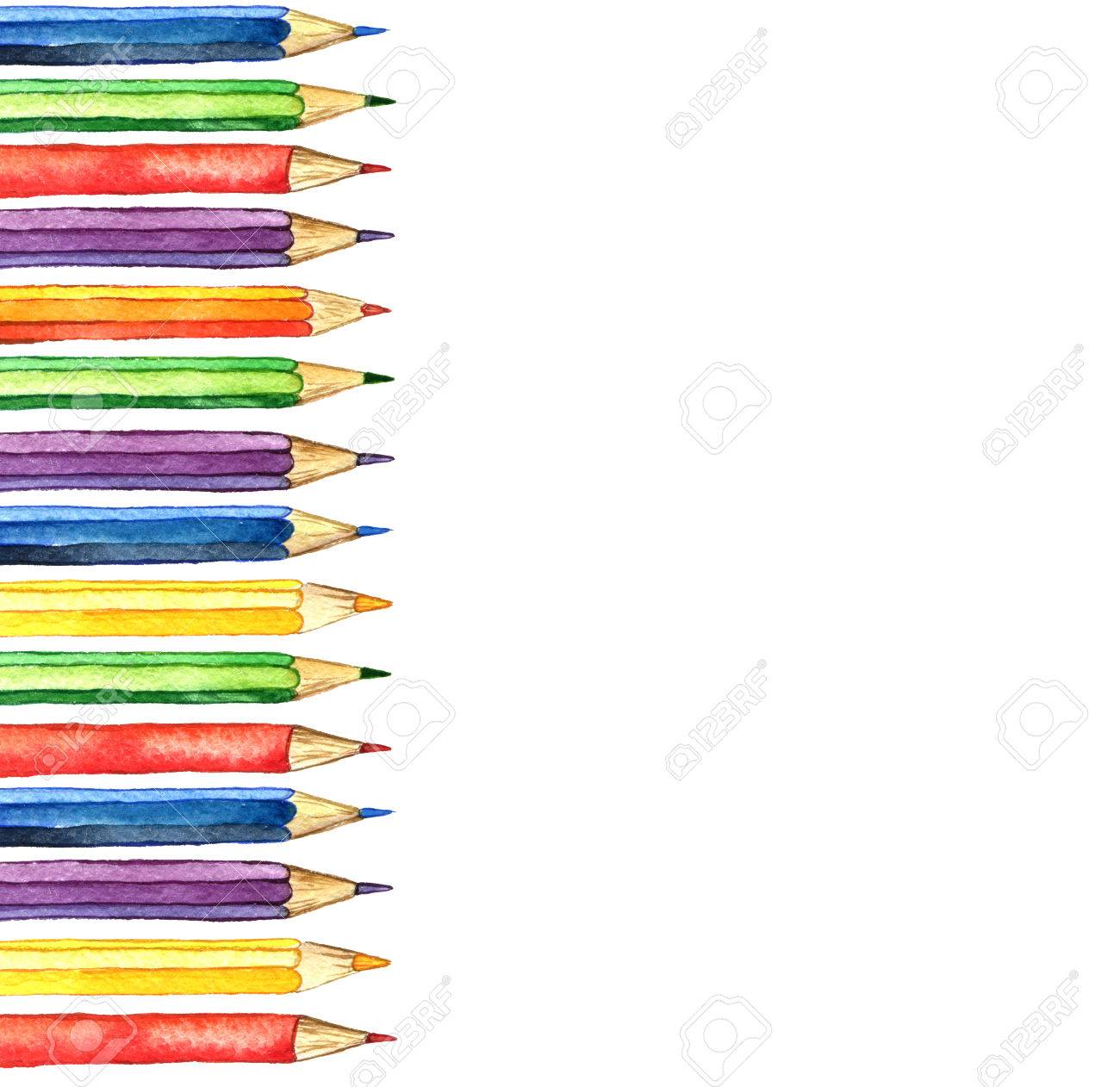 背景色 Pencis 文房具 画材 手描きイラストの水彩図面テンプレート の写真素材 画像素材 Image