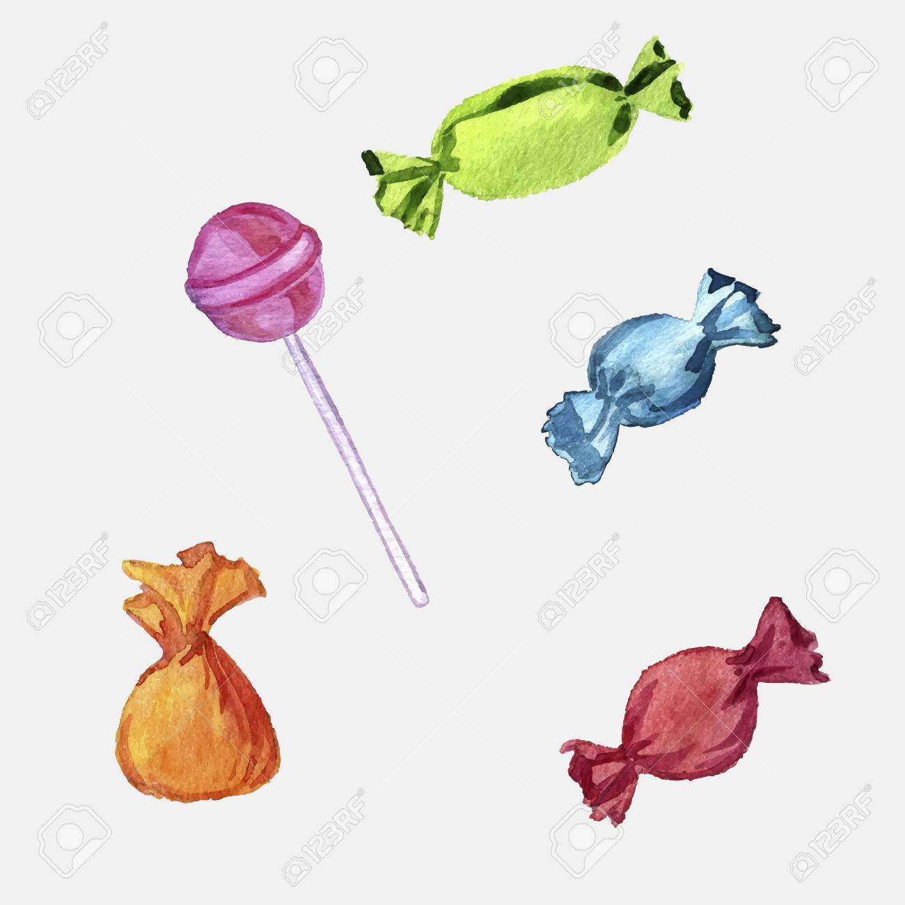 水彩キャンディーや棒付きキャンデーをベクトルします のイラスト素材 ベクタ Image