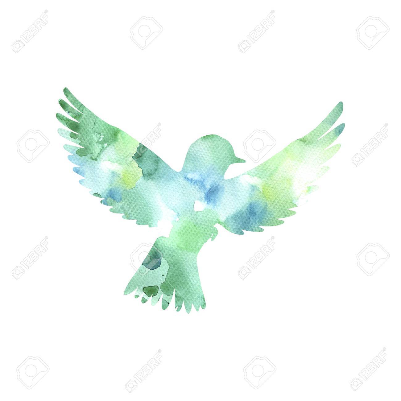 水彩の空飛ぶ鳥シルエット の写真素材 画像素材 Image