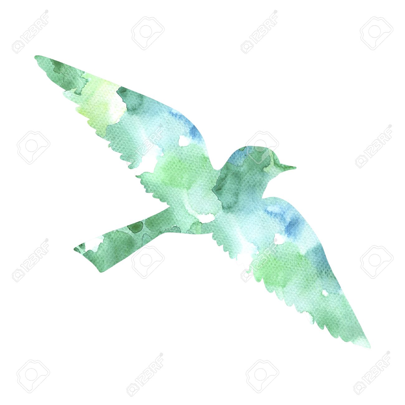 水彩の空飛ぶ鳥シルエット の写真素材 画像素材 Image
