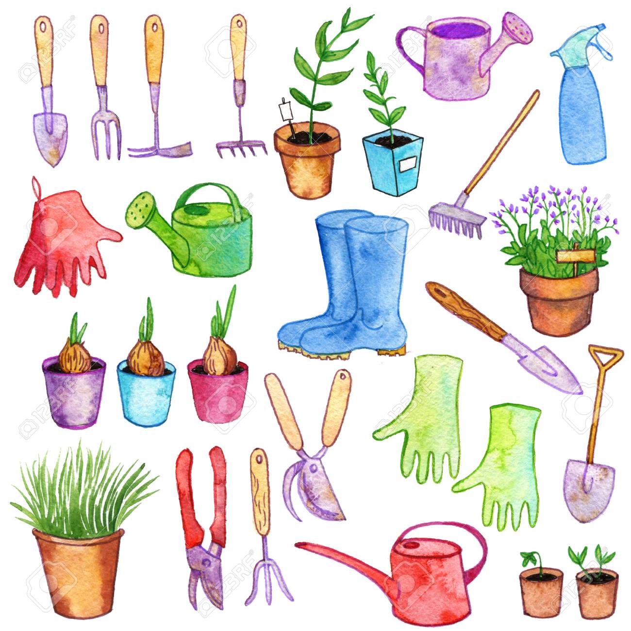 watercolor garden doodle set