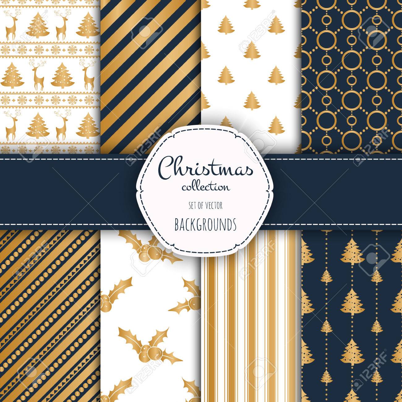 Gold collection of seamless patterns with blue and white colors. - 49417160 Gold collection of seamless patterns with blue and white colors. - 49417160