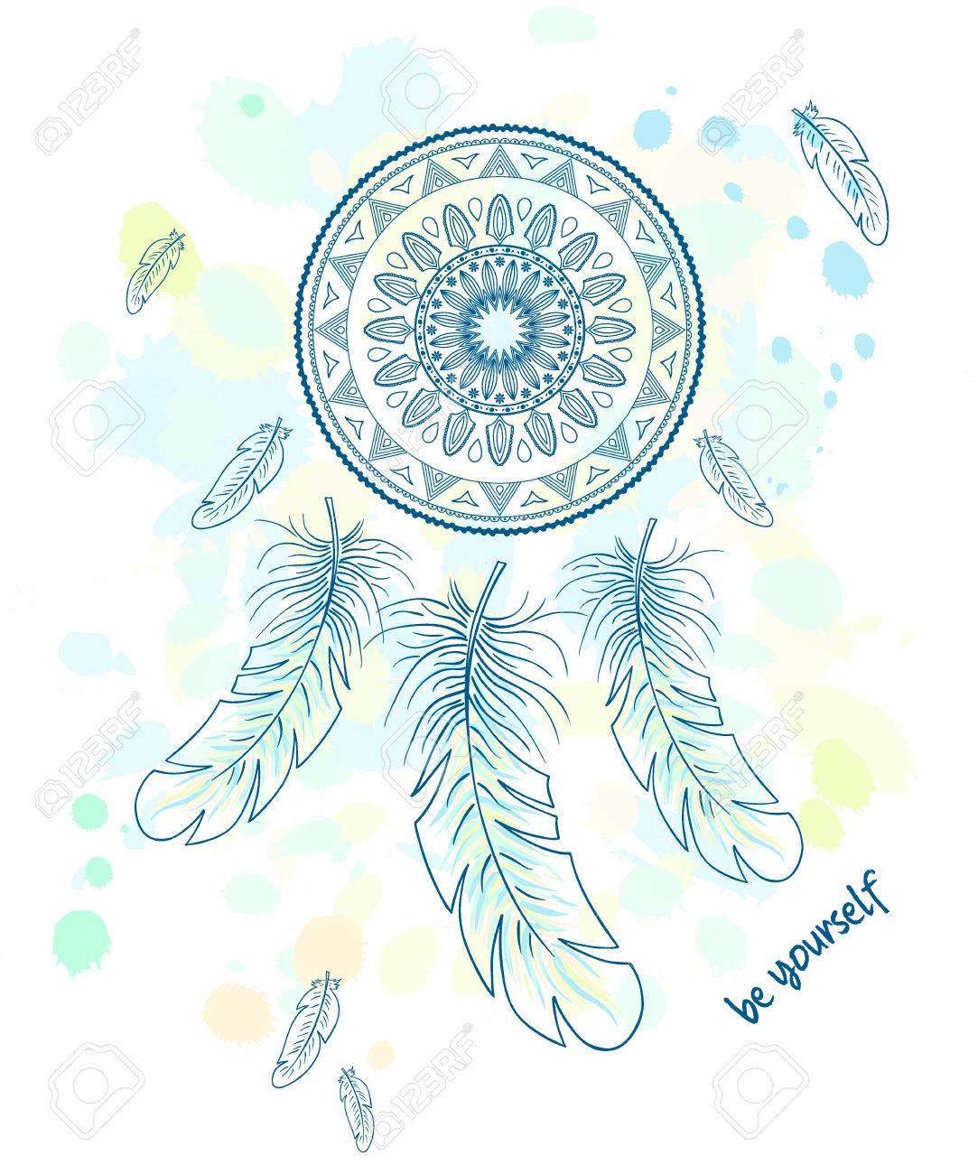 vector printable hand drawn example with aspiration catcher with.. graphic relating to Printable Feathers named vector printable hand drawn instance with aspiration catcher with..