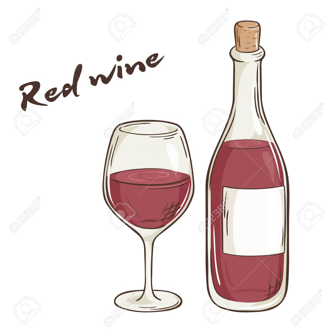 vector hand drawn illustration of bottle and glass of red wine. - 51269936 vector hand drawn illustration of bottle and glass of red wine. - 51269936