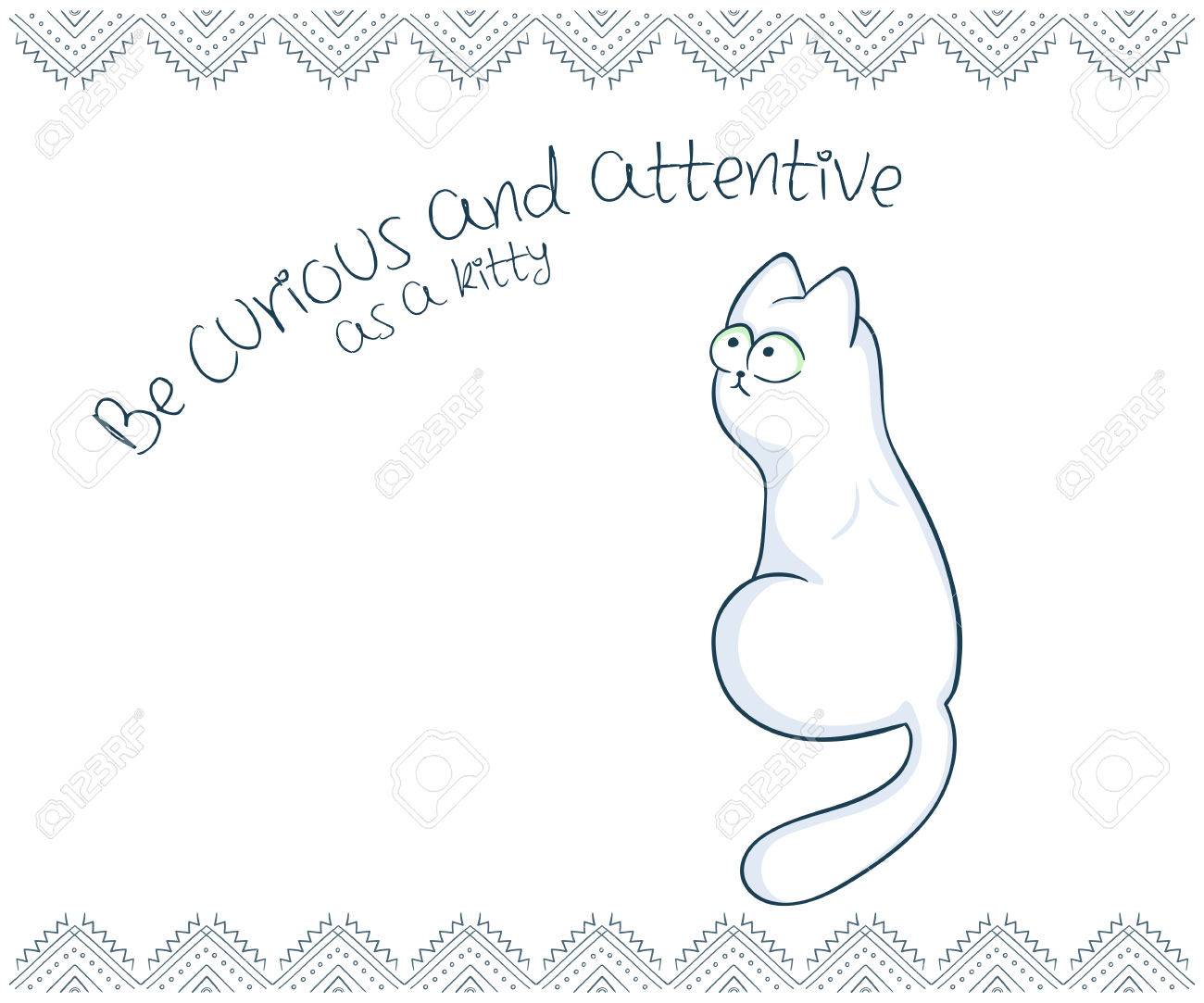 Illustration Vectorielle Imprimable De Jolie Carte Postale De Cadeau Avec La Main Dessinee Chat Mignon Et L Inspiration Message Drole Clip Art Libres De Droits Vecteurs Et Illustration Image