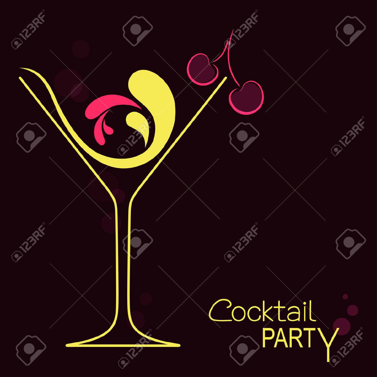 cocktail glass with abstract splashes and cherry design for