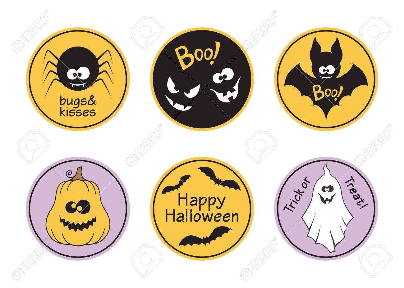 set of round halloween tags and labels featuring ghost bat halloween tags