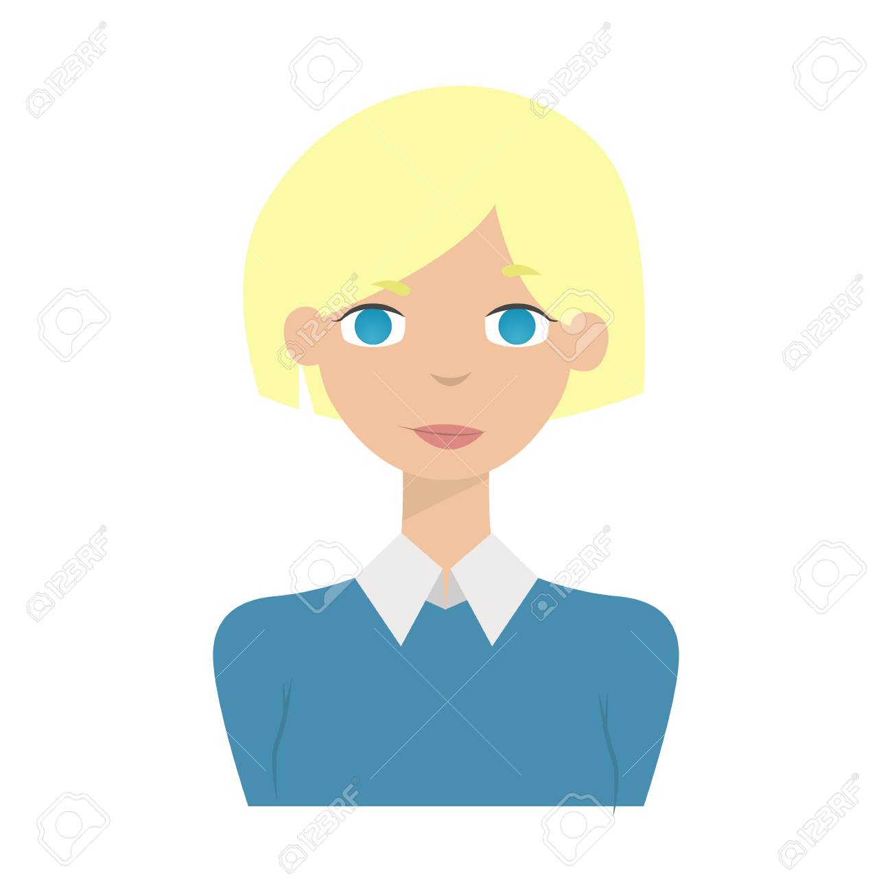 Cute Cartoon Smiling Woman Short Hair Girl Vector Illustration