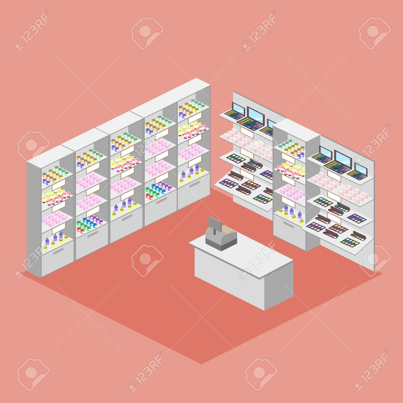 お客様のベクトル図と化粧品店の等尺性デザイン インテリアのイラスト素材 ベクタ Image