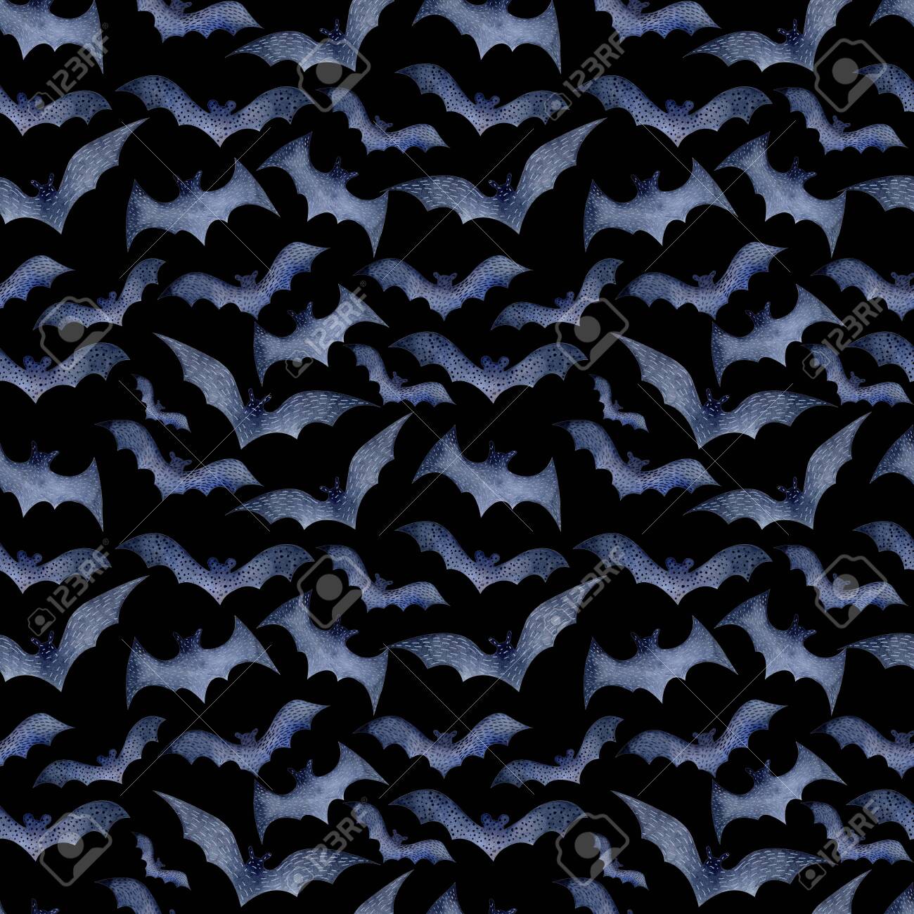 Seamless Pattern Of Bats For Halloween On A Black Background