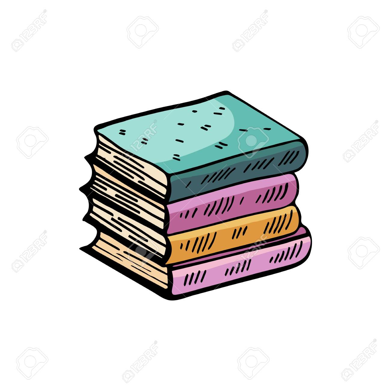 Stack Of Books Textbooks Vector Drawing Isolated On White