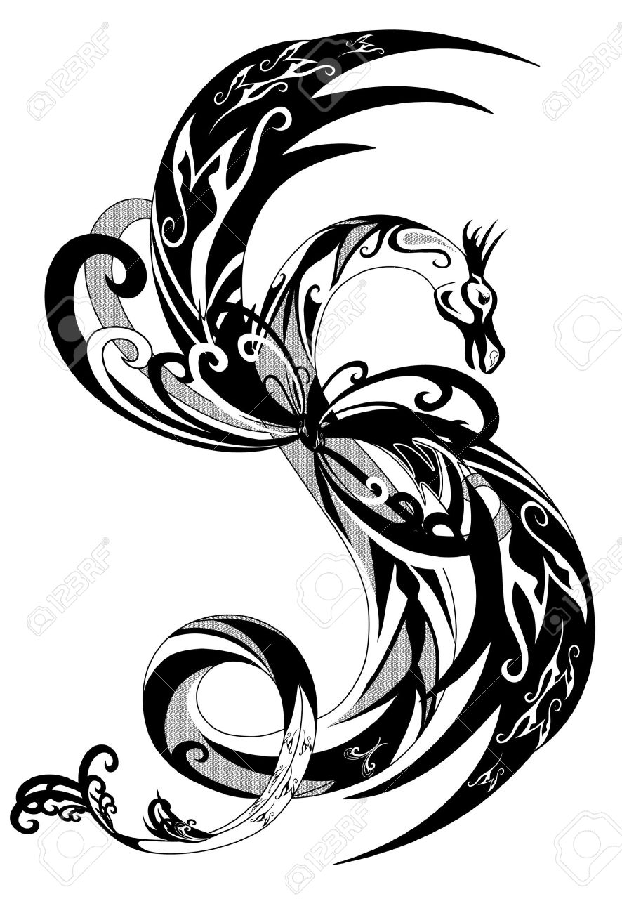 Schwarz-Weiß-Drache Prinzipdarstellung Lizenzfrei Nutzbare ... Schwarz-Weiß-Drache Prinzipdarstellung Lizenzfrei Nutzbare ...