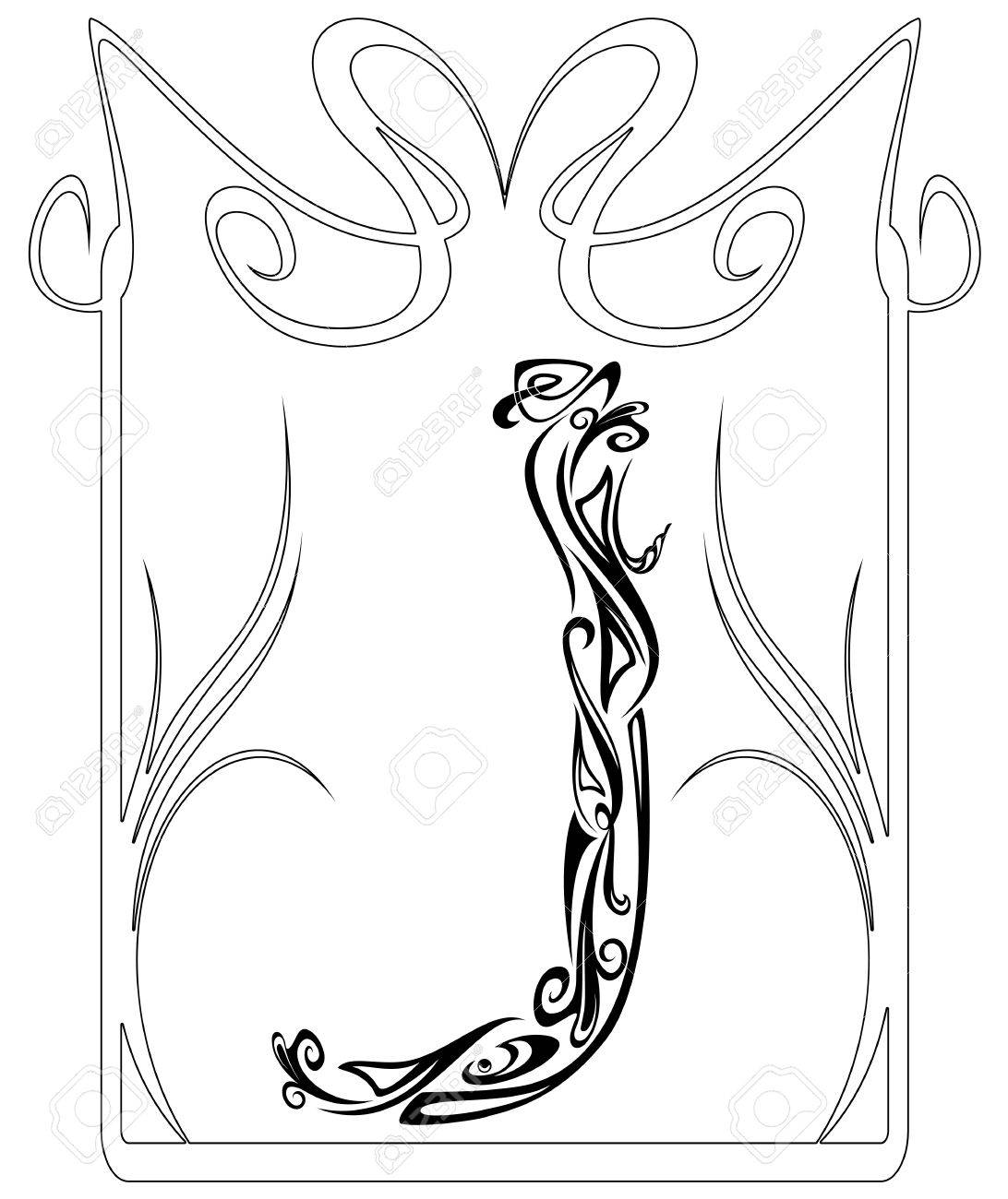 art nouveau style vintage font letter j monochrome outline royalty letter j outline