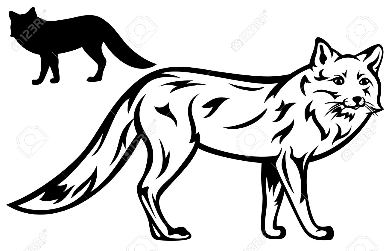 fox illustration black outline and silhouette royalty free fox outline