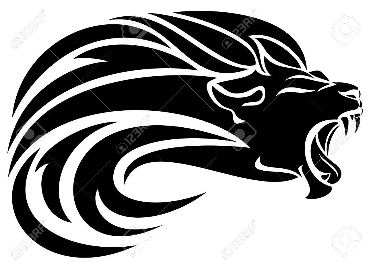 ライオン ヘッド部族のデザイン 黒と白のベクトルたてがみまんじのイラスト素材 ベクタ Image