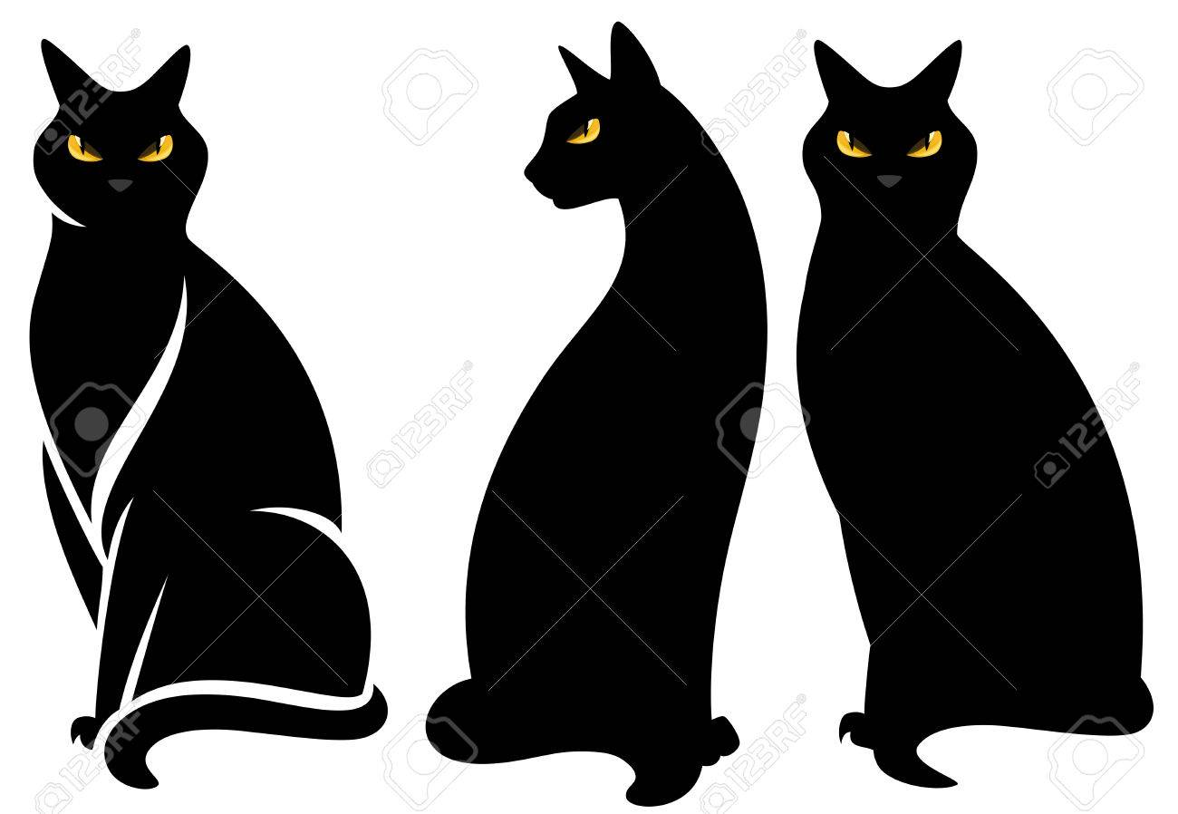 Halloween Black Cat Set Sitting Graceful Animals Vector Collection Halloween Black Cat Set Sitting Graceful Animals Vector Collection