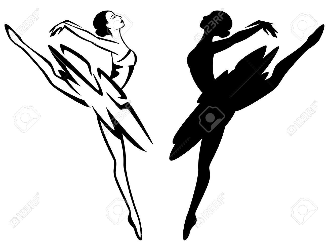 danseuse de ballet fille noir et blanc aper§u de ballerine et le vecteur silhouette Illustration
