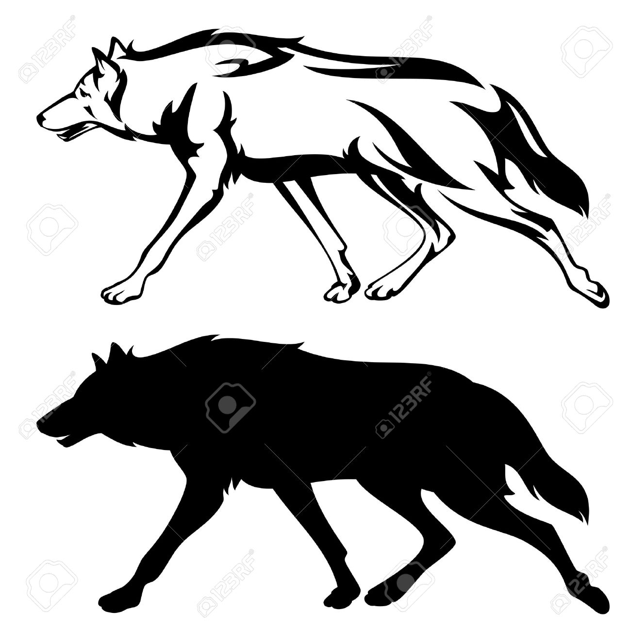 Running Wolf Umriss Und Silhouette Schwarz Weiss Vektor Design Lizenzfrei Nutzbare Vektorgrafiken Clip Arts Illustrationen Image 46101926