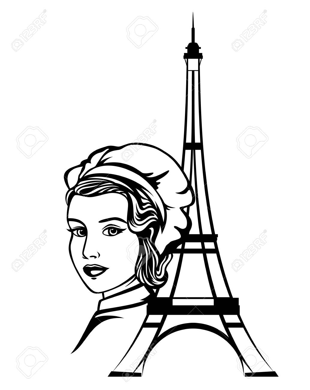 French Female Chef Portrait - Beautiful Woman Baker And Eiffel Tower  Outline Black And White Vector Design Royalty Free SVG, Cliparts, Vectors,  and Stock Illustration. Image 110563188., image size:1034x1300