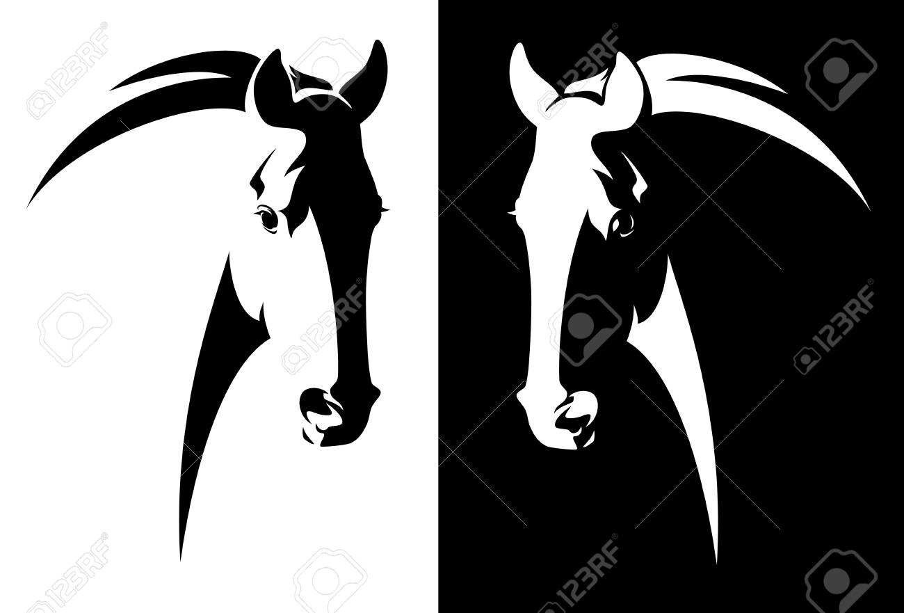 Horse Head Black And White Simple Vector Outline Royalty Free