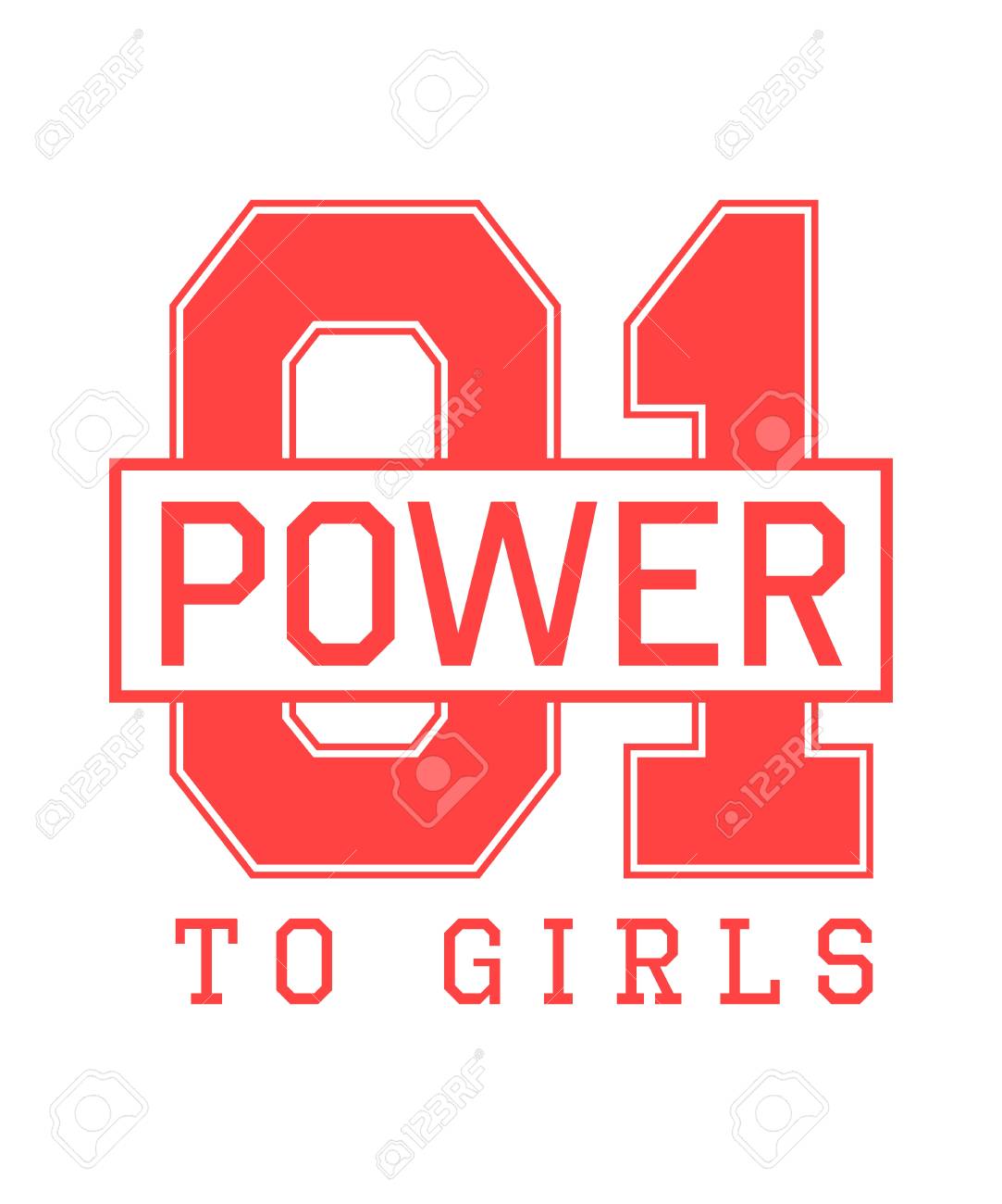 女の子に01の力をレタリングして女の子のためのファッションスポーツtシャツプリント 学校や大学の制服 チアリーダーチームなどのデザインとして使用できます 白で分離されたベクトルのイラストのイラスト素材 ベクタ Image