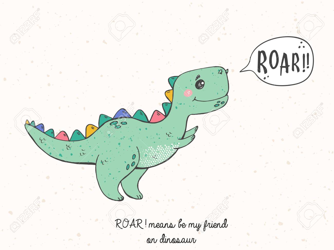 Illustration Of Cartoon Hand Drawn Sketch Dinosaur Cool Kids