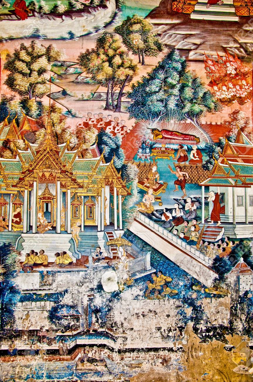寺院の壁にアート タイ絵 の写真素材 画像素材 Image