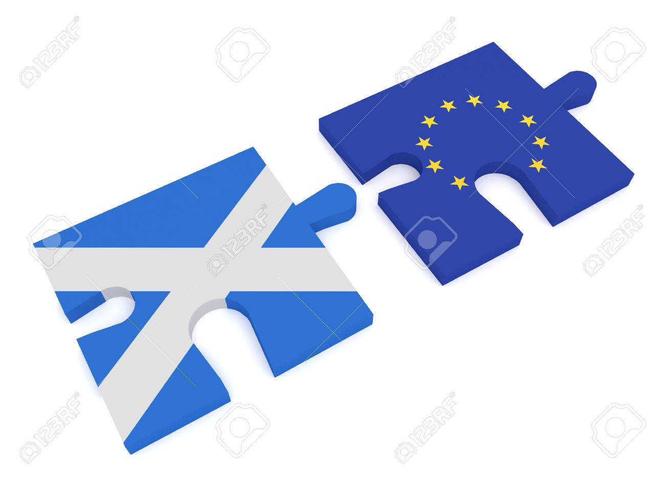 スコットランドや欧州連合 パズルのピース スコットランド国旗と Eu 旗 3 D イラストレーション の写真素材 画像素材 Image