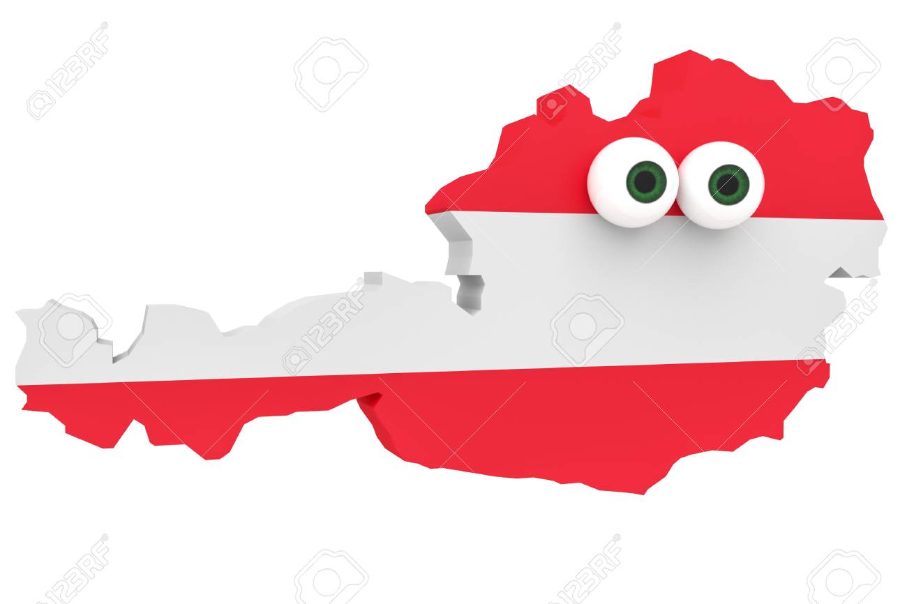 cartoon austrian flag map austria with big eyes isolated on white