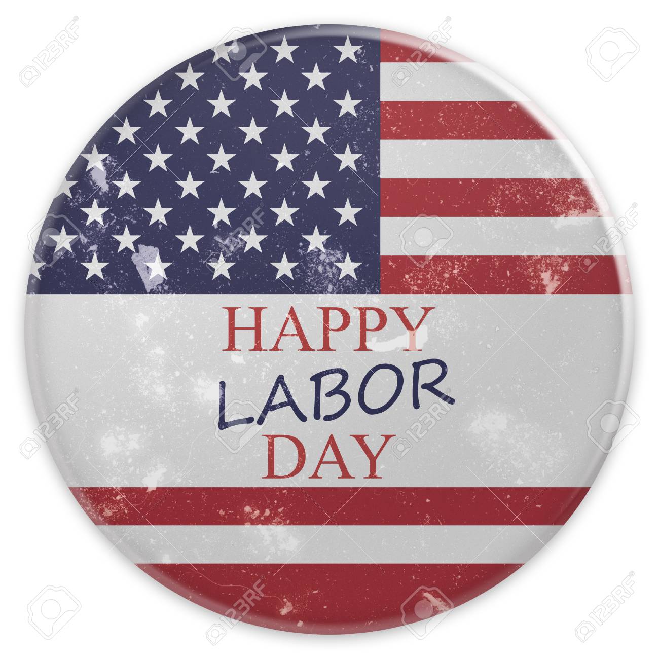 Dirty Vintage Happy Labor Day Badge On Us Flag 3d Illustration