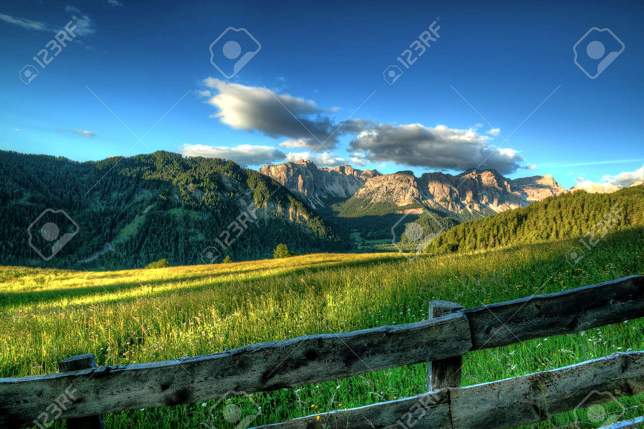 Summer, Meadow, Landscape, Mountains, Dolomites, Sky, Hd Wallpaper, Desktop  Wallpaper, Sunshine, Clouds, Fence, Field Free Image and Photograph  186127518., image size:1300x867