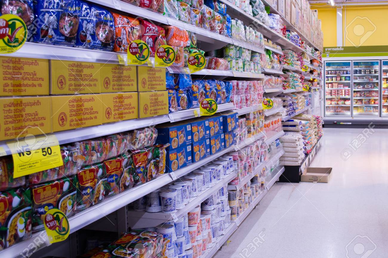 Instant Food Product On Shelf In Supermarket Tesco Lotus Thailand