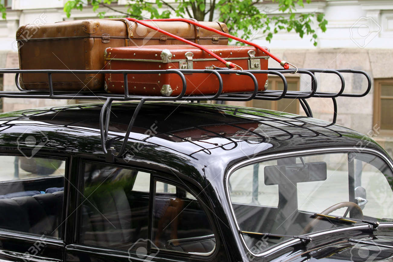 Vintage Leather Suitcases Packed On Top Of The Old Car Roof Stock Photo Picture And Royalty Free Image Image 34981998