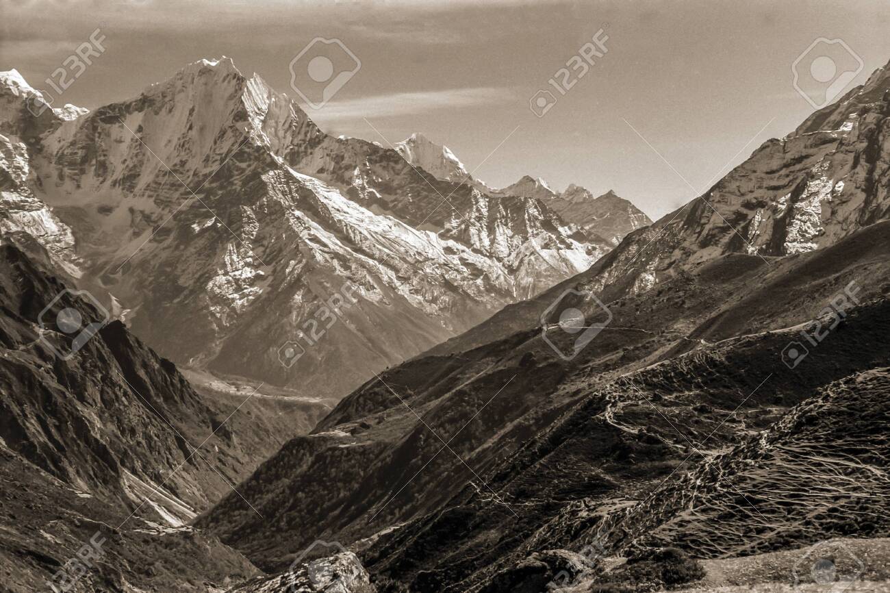 Colossal Snowy Mountains And Deep Valleys Amid The Himalayas Stock Photo Picture And Royalty Free Image Image 148000356