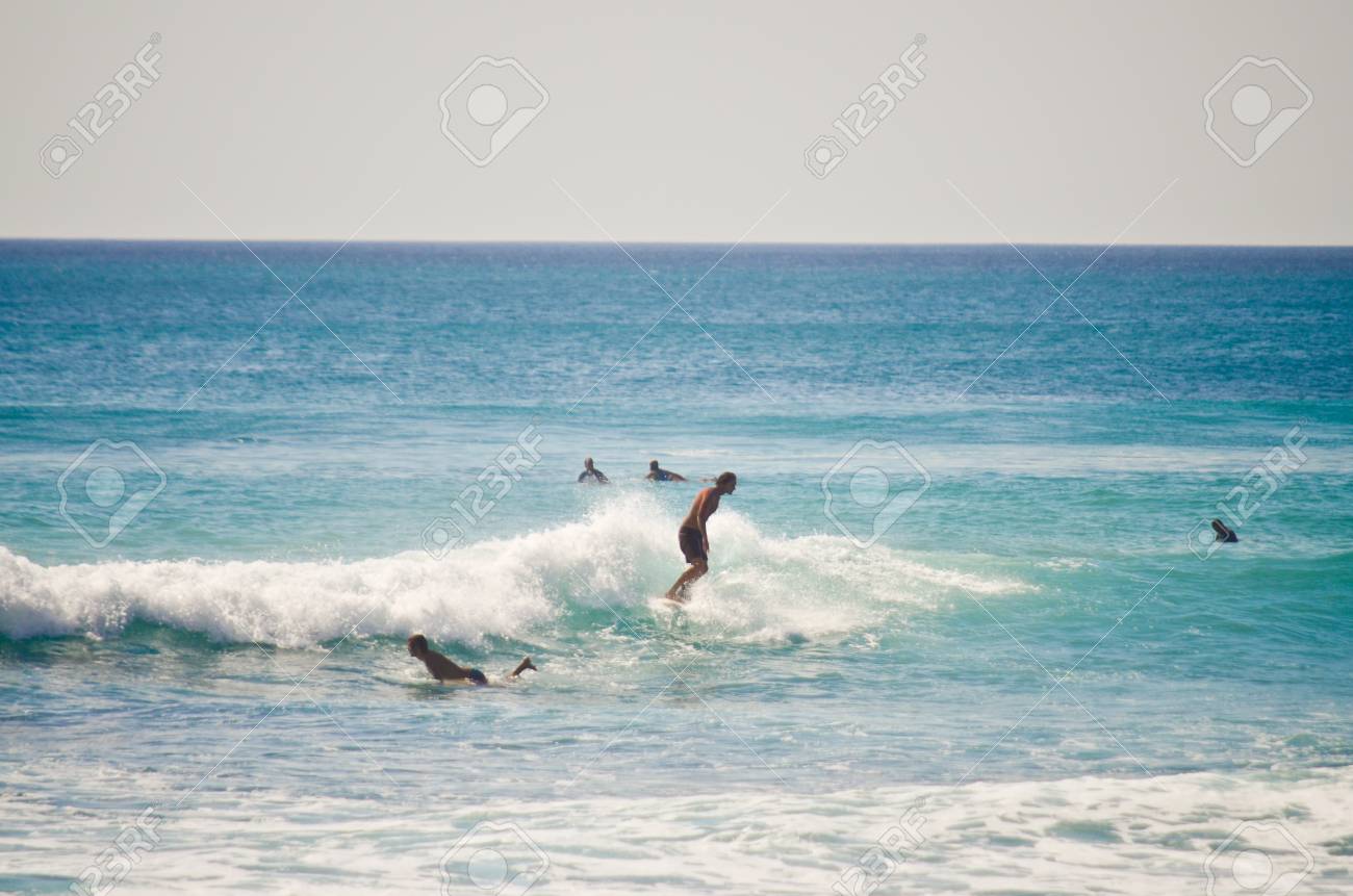 Bali Indonesia Oct 18 Unidentified Young Man Surfing The
