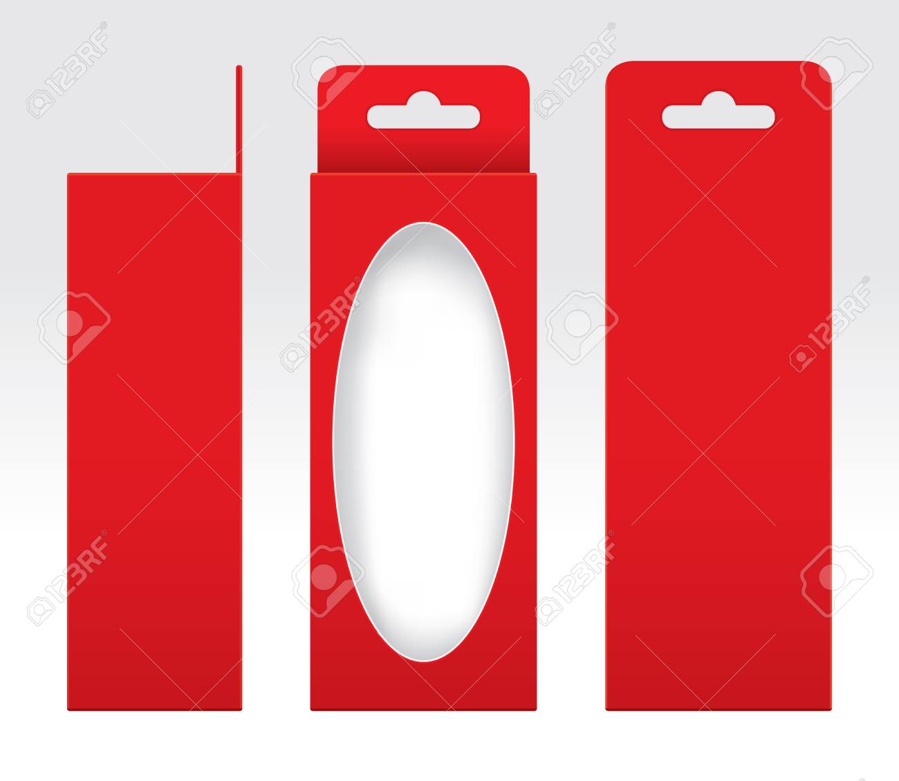 hanging red box window cut out packaging template blank empty