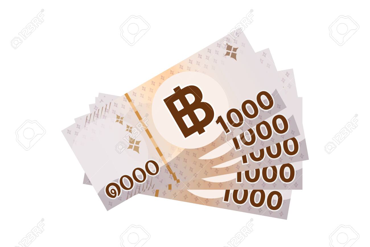 5000バーツタイ紙幣は、白、タイの通貨5千THB、フラットアイコンスタイルのためのマネータイバーツ、Bシンボルグラフィック付きのイラスト紙幣1000タイプで分離のイラスト素材・ベクター  Image 143171504