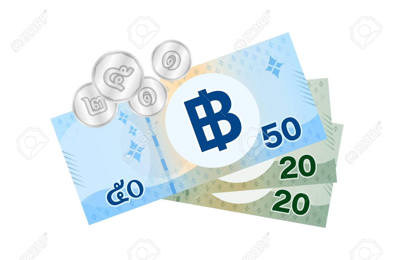 白で隔離のタイ紙幣99バーツ、タイ通貨99 THBコンセプト、フラットアイコンスタイルのお金タイバーツ、Bシンボルグラフィック付きのイラスト紙のお金のイラスト素材・ベクター  Image 143365393