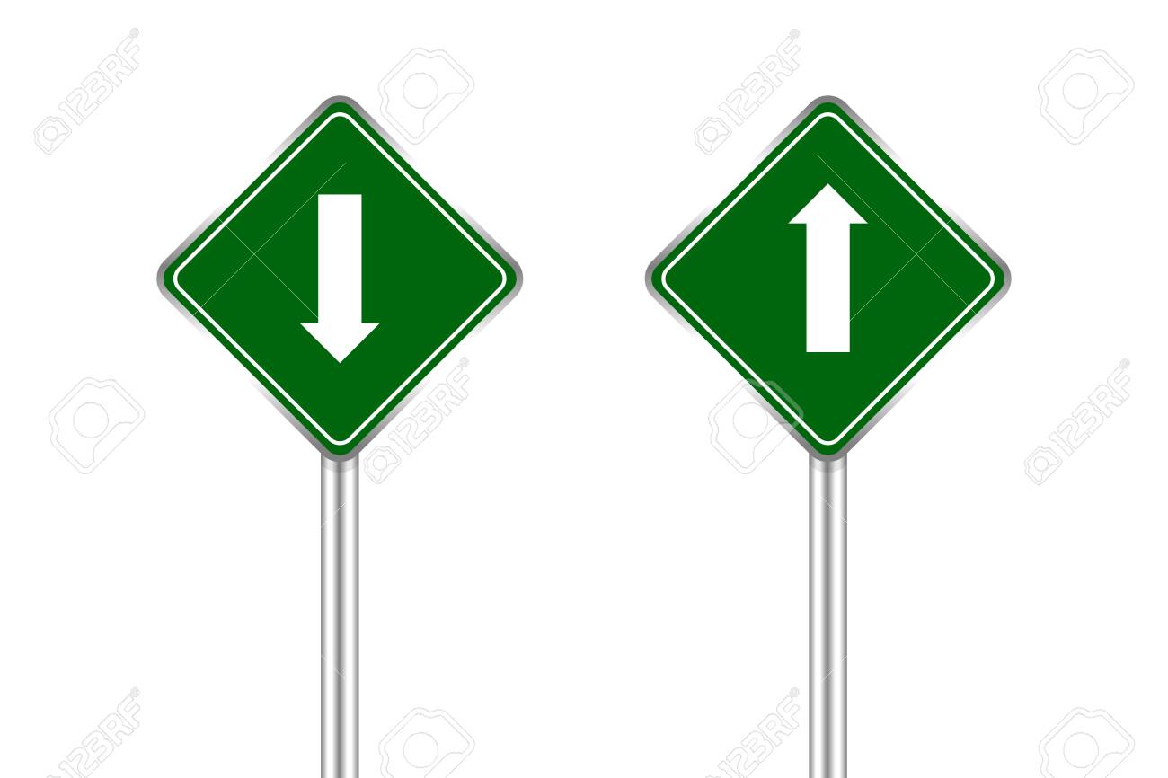 Road Sign Green And White Arrow Pointing Up And Down Traffic Royalty Free Cliparts Vectors And Stock Illustration Image