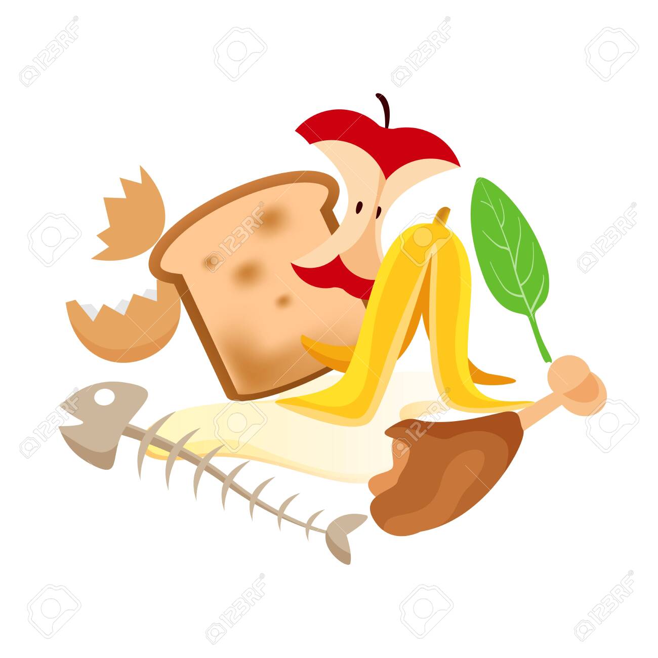 Organic Foods Waste Isolated On White Background, Organic Waste Vegetables  And Fruits Garbage, Organic Rotten Food Garbage Set, Illustration Organic  Waste Garbage For Separation From Leftover Foods Royalty Free SVG, Cliparts,  Vectors,, image size:1300x1300