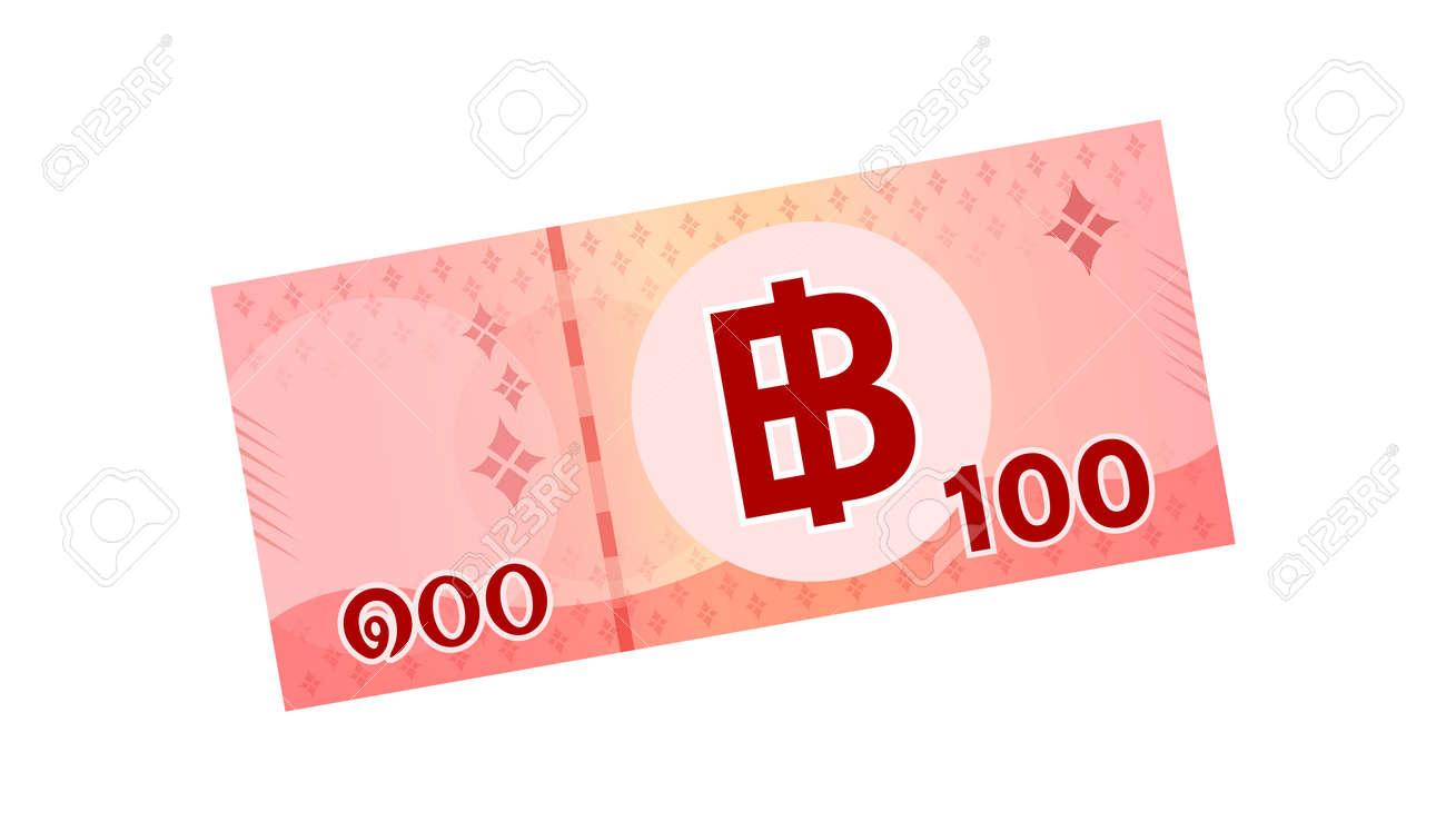 お金100バーツ紙幣タイ、100通貨THBタイプ、ビジネスと金融のアイコンのための紙幣お金タイバーツ、白で隔離された紙のお金タイのイラスト素材・ベクター  Image 150814159
