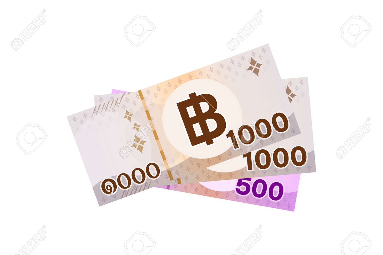 白で隔離されたタイの紙幣2500バーツ、タイの通貨2500 THBコンセプト、フラットアイコンスタイルのお金 タイバーツ、Bシンボルグラフィック付きのイラスト紙のお金のイラスト素材・ベクター Image 151030420