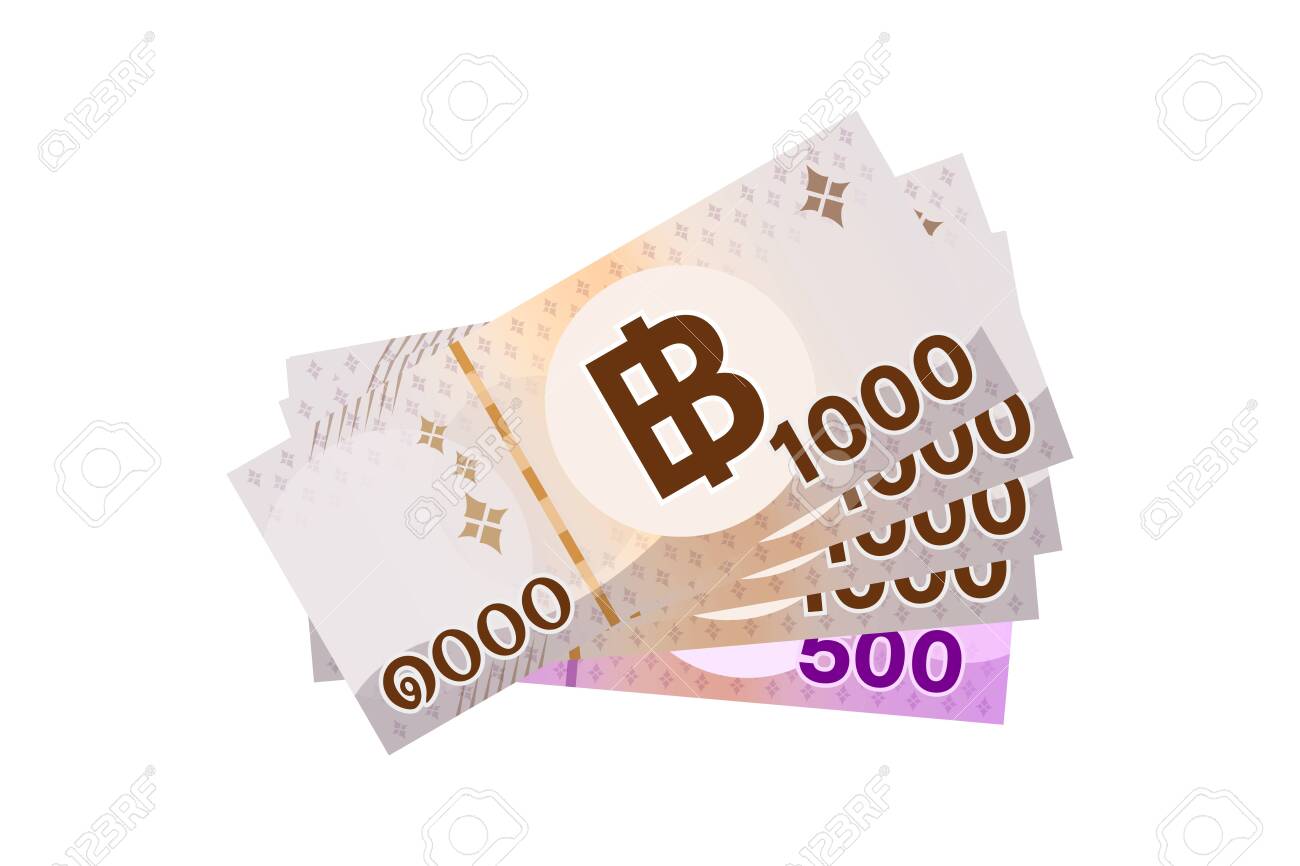 4,500 Baht Thai Banknote Money, Thai Currency Four Thousand Five Hundred THB  Concept, Bank Note Money Thailand Baht For Business And Finance Icon, Pile  Of Paper Money Isolated On White Background Royalty