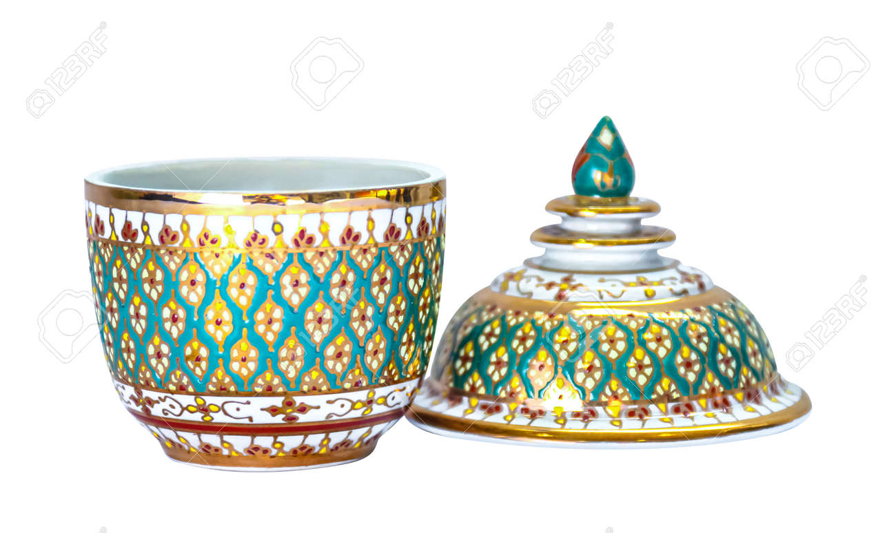 Benjarong Cup Souvenir porcelain from Thailand isolated on white - 169068103 Benjarong Cup Souvenir porcelain from Thailand isolated on white - 169068103
