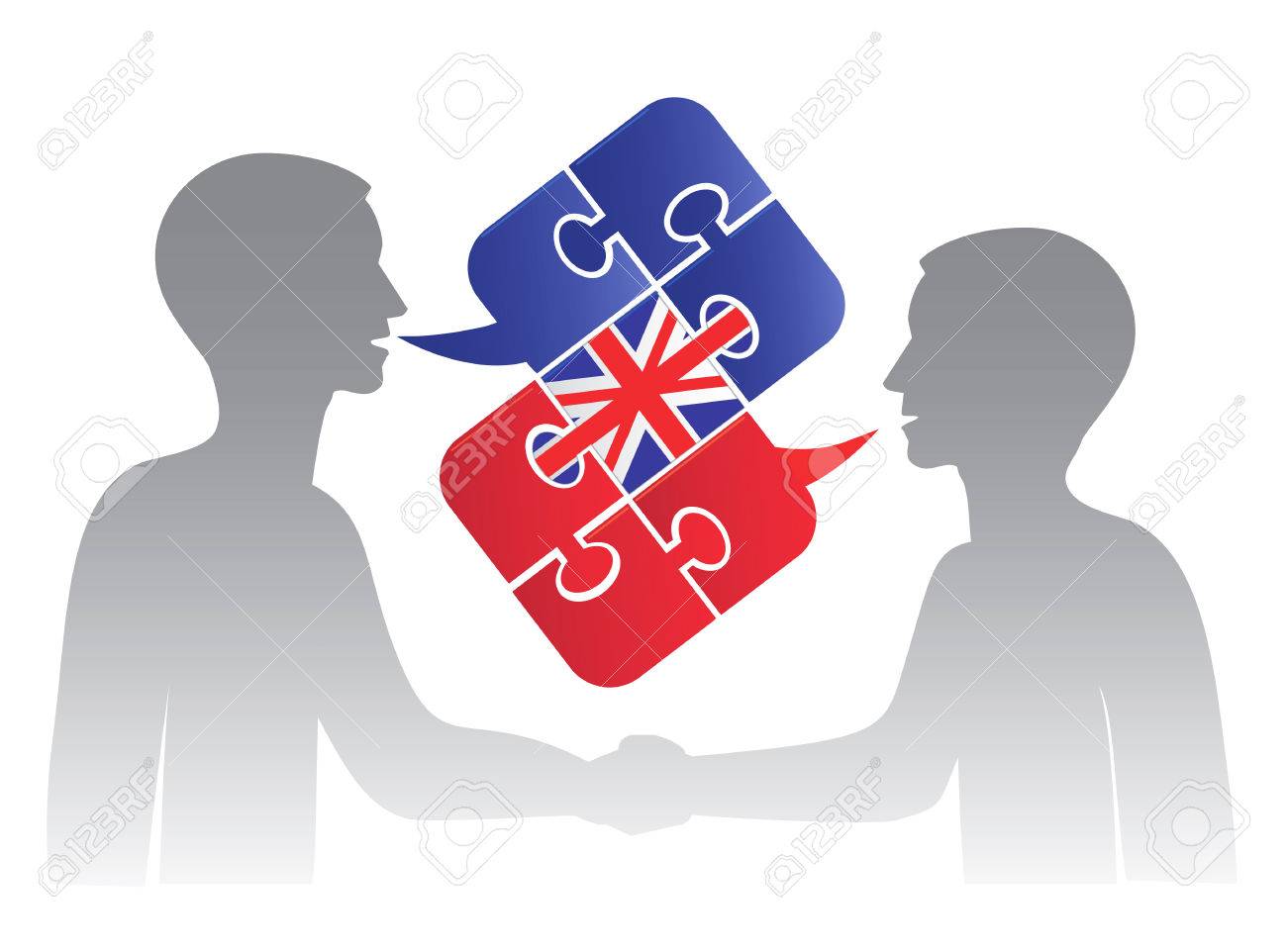Diálogo Inglés De Negocios Dos Hombres Y Charla Puzzle Burbuja Con Una Bandera Británica Que Simboliza Inglés Conversation Vector Ilustración Ilustraciones Vectoriales Clip Art Vectorizado Libre De Derechos Image 35478200