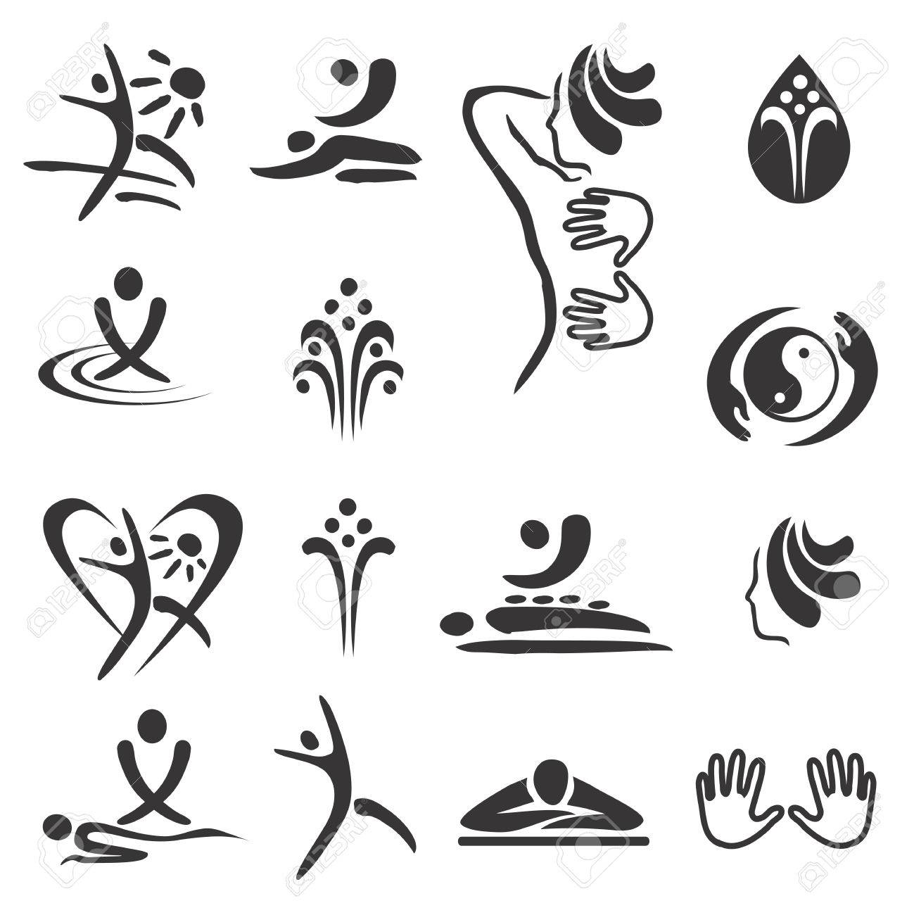 Spa massage icons. Set of black icons of spa and massage. Vector available. - 58733269 Spa massage icons. Set of black icons of spa and massage. Vector available. - 58733269