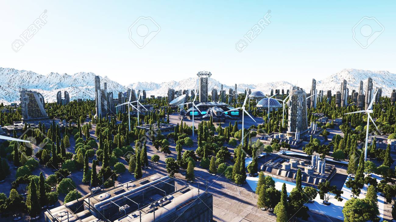 Ville Futuriste Ville Architecture Du Futur Vue Aerienne Rendu 3d Banque D Images Et Photos Libres De Droits Image