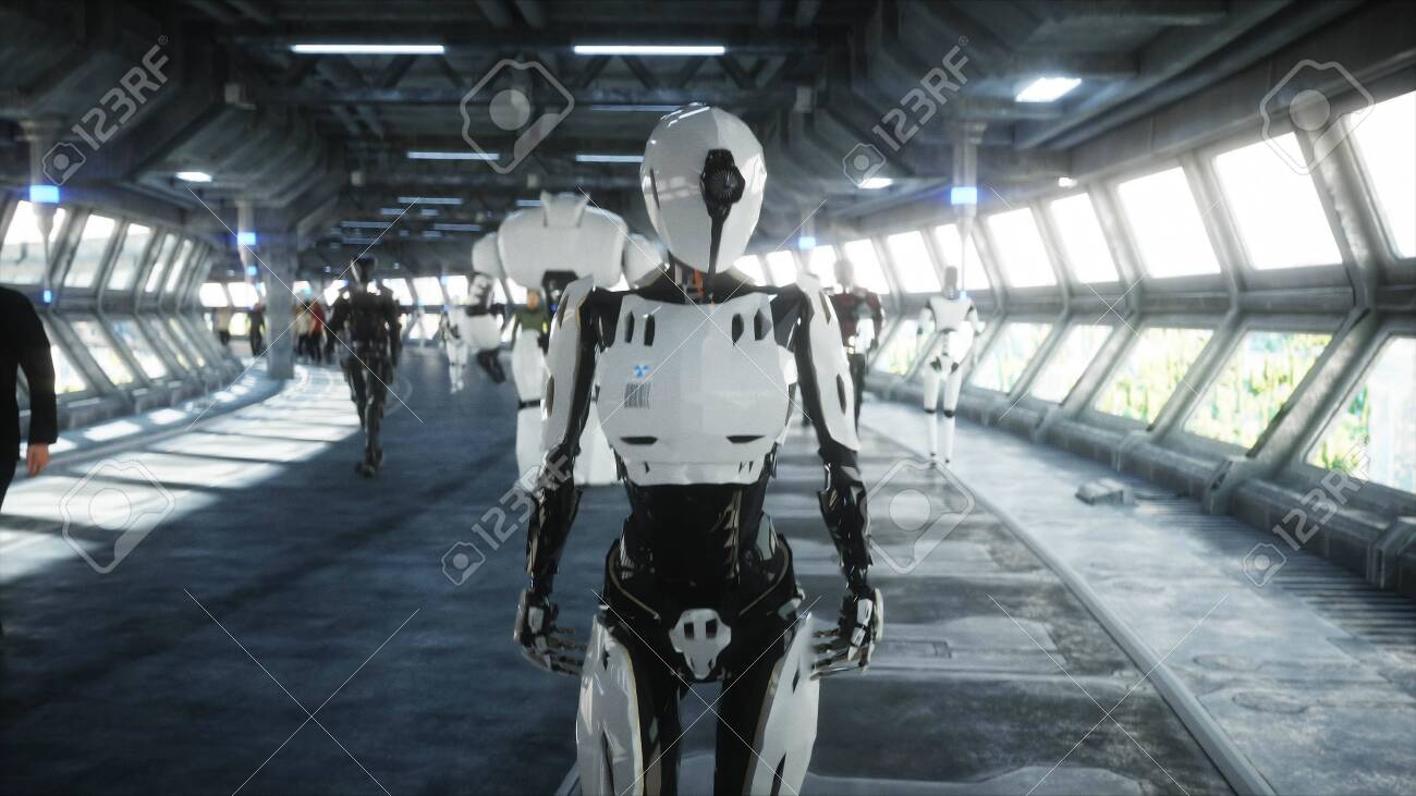 Robot In Sci Fi Tonnel. Concept Of Future.. 3d Rendering. Stock Photo,  Picture and Royalty Free Image. Image 125406641., image size:1300x731